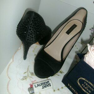Escada black rhinestone heels